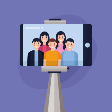 happy people group taking selfie vector illustration