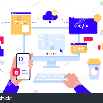 stock-vector-monitor-with-program-code-on-the-screen-infographic-elements-bug-fixing-virtual-screens-web-1936329373